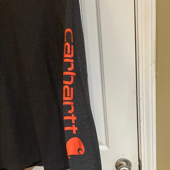 Carhartt Men's Charcoal Long Sleeve Tee with Orange/Red Logo large EUC - Picture 2 of 4